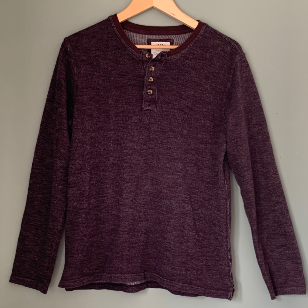 Fat Face Mens Long Sleeve Henley Top Purple Marl Size Medium